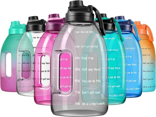 Grey water bottle with - water, time